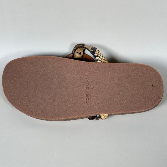 Tory Burch Miller Sandals | Snakeskin Print Thong Sandals | Iconic Logo Sandals - Picture 7 of 9